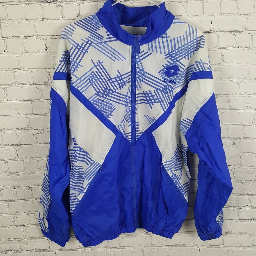 Lotto Men's Blue and White Retro Windbreaker Jacket
